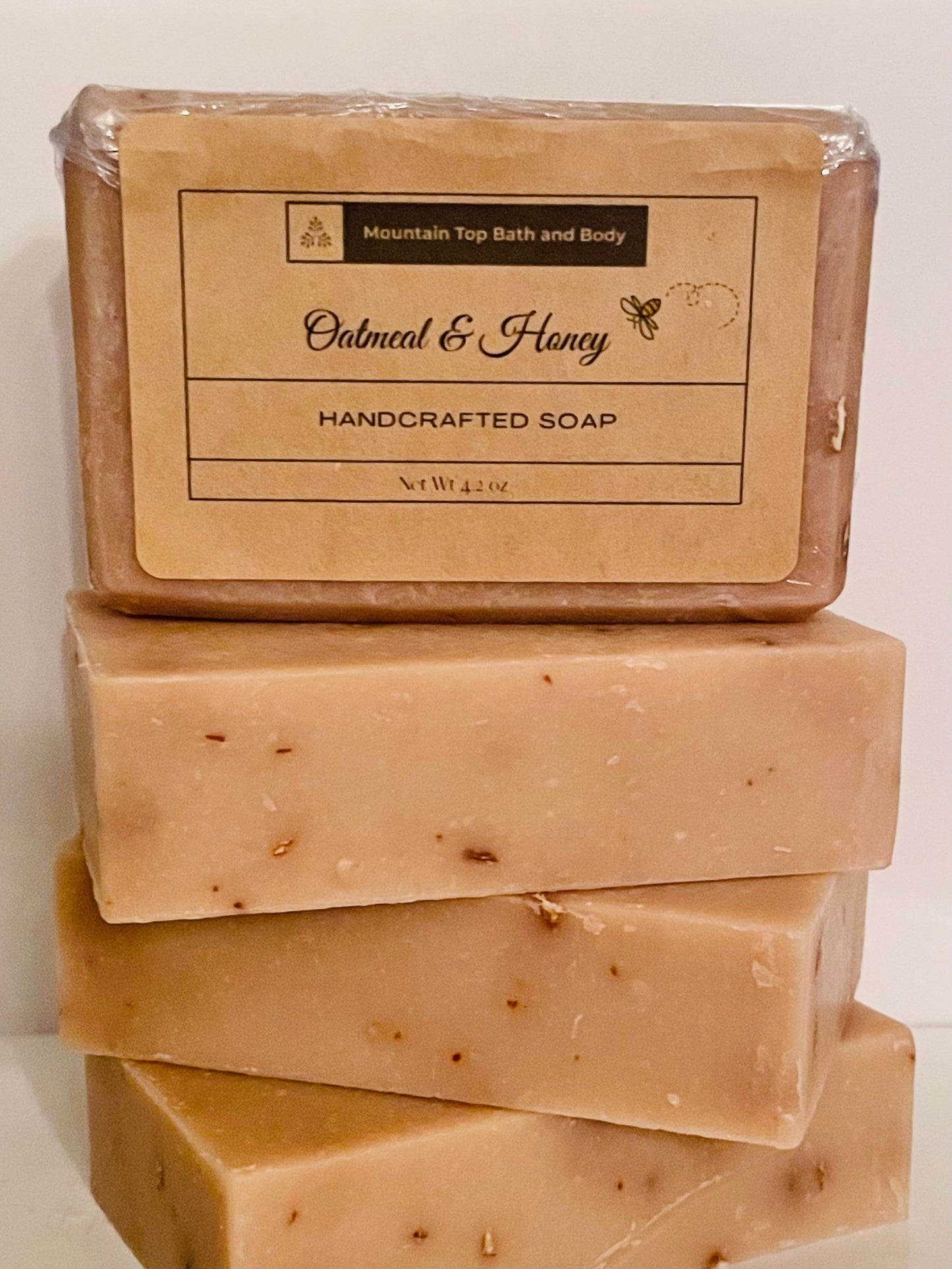 Oatmeal and honey soap bar with natural exfoliant ingredients