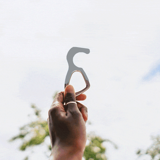 Patented antimicrobial silicone no-touch keychain tool for germ-free contact-free use