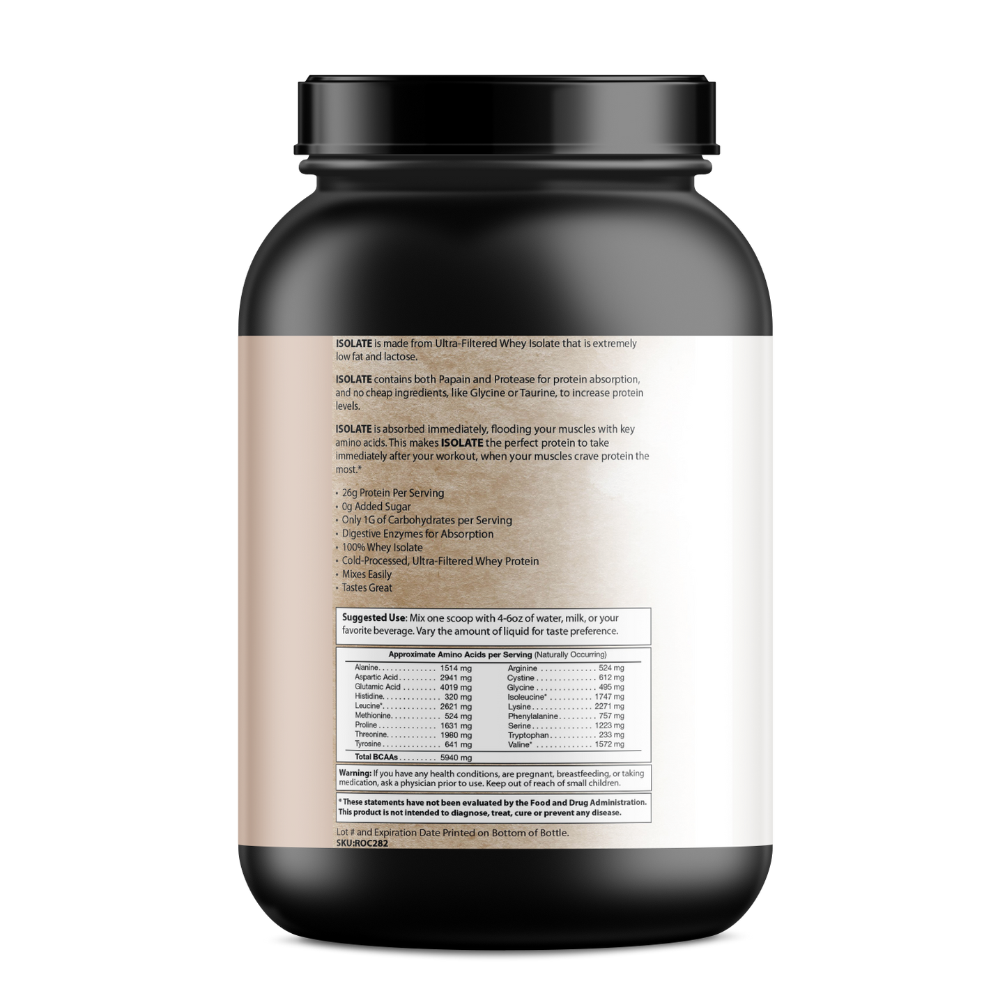 Pure Whey Isolate protein powder container, premium 100% whey isolate for muscle growth and recovery