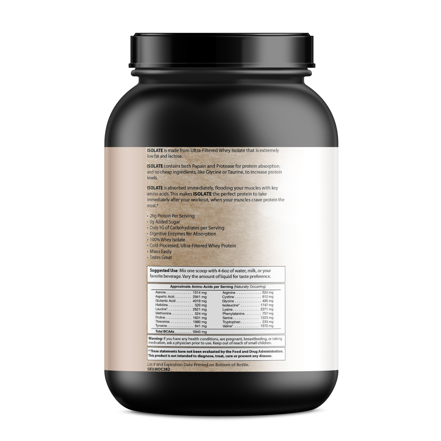 Pure Whey Isolate protein powder container, premium 100% whey isolate for muscle growth and recovery
