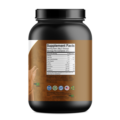 Pure Whey Isolate protein powder with 25g pure whey, low sugar, and complete amino acids for muscle recovery and growth