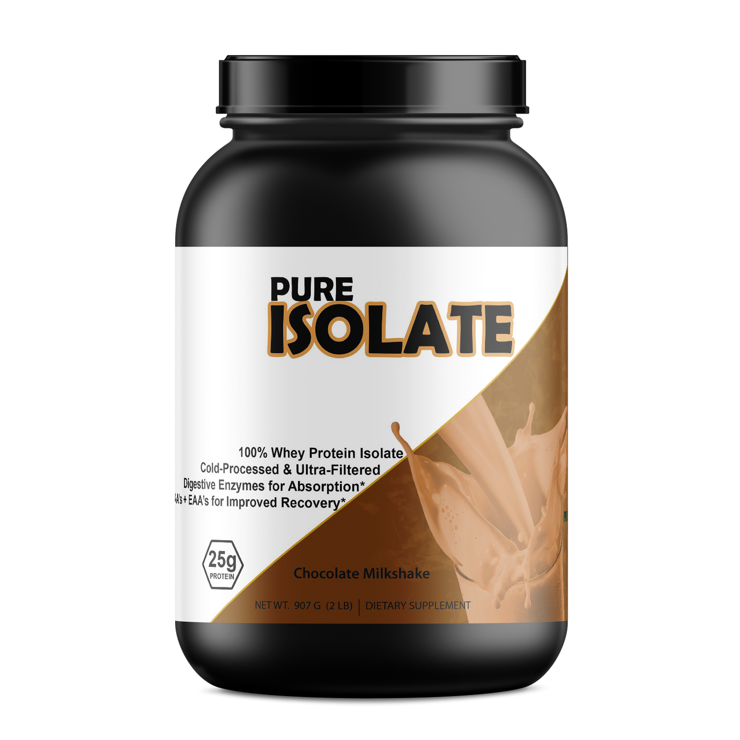 Pure Whey Isolate protein powder jar with clean, high-quality whey isolate supplement for muscle growth and recovery