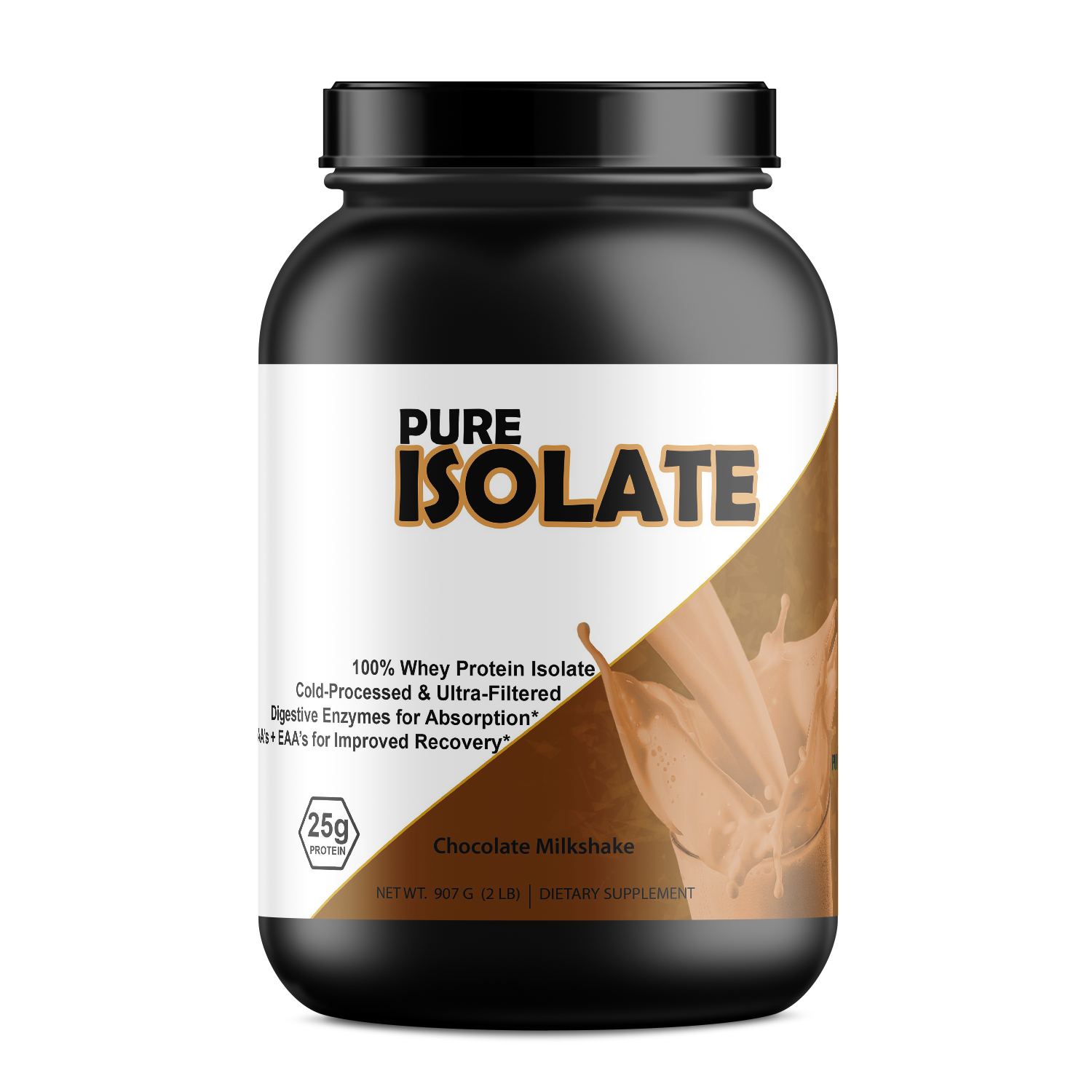 Pure Whey Isolate protein powder jar with clean, high-quality whey isolate supplement for muscle growth and recovery