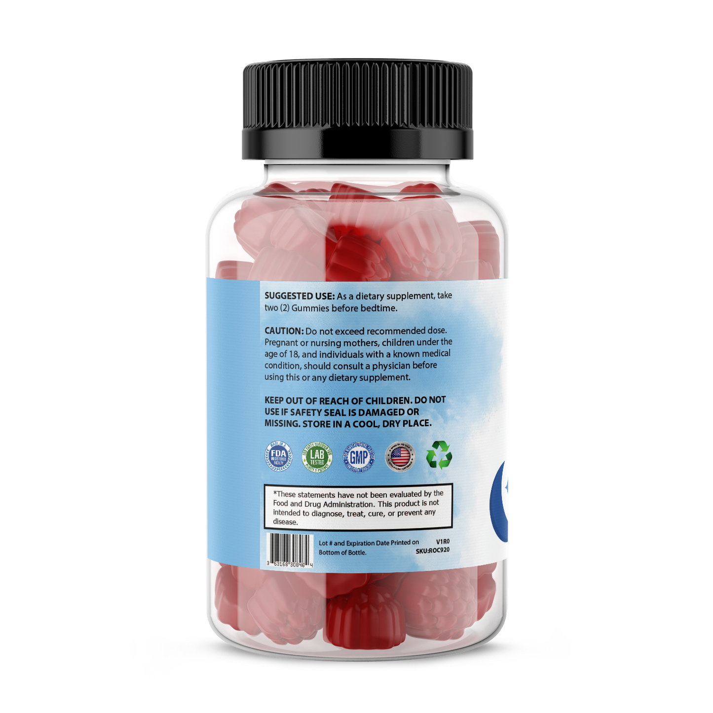 Pure Sleep Gummies bottle with melatonin, vitamin B6, and passionflower for restful sleep
