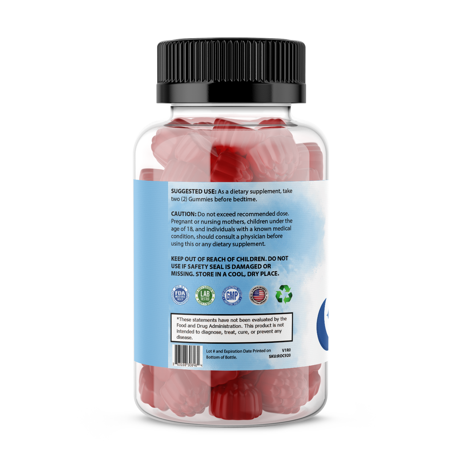 Pure Sleep Gummies bottle with melatonin, vitamin B6, and passionflower for restful sleep