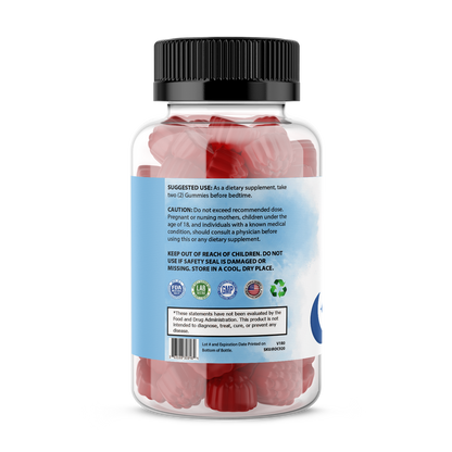 Pure Sleep Gummies bottle with melatonin, vitamin B6, and passionflower for restful sleep