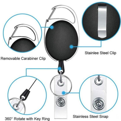 Retractable hoo(key) keychain holder with waterproof badge ID card holder and carabiner clip