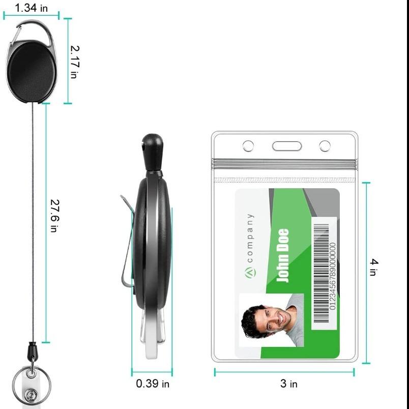 Retractable hoo(key) Keychain Holder with waterproof badge ID card holder and carabiner clip