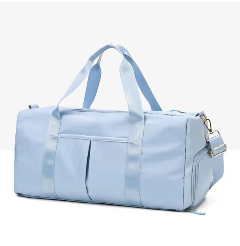 Waterproof fitness sports travel duffel bag with durable, spacious design and multiple compartments for gym and weekend trips
