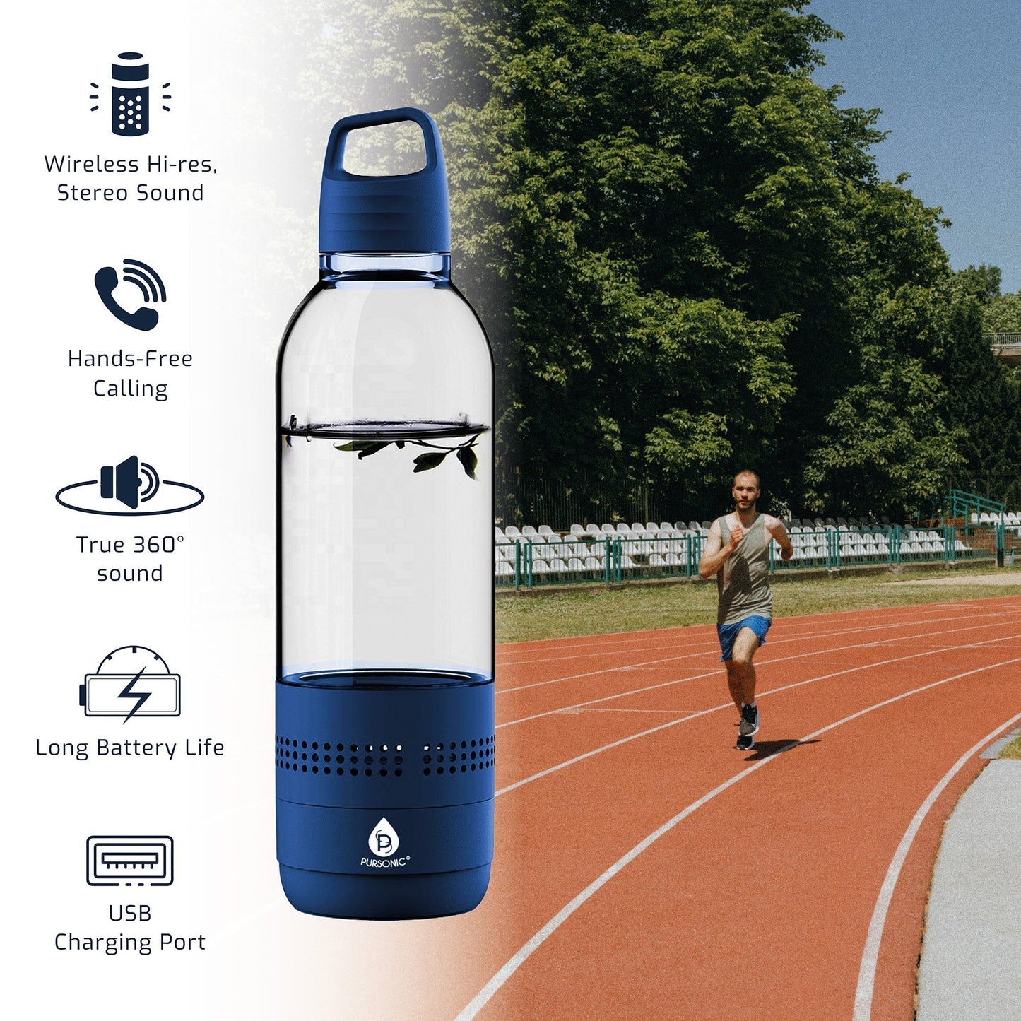Pursonic 2-in-1 water bottle with built-in wireless Bluetooth speaker for hydration and music on the go