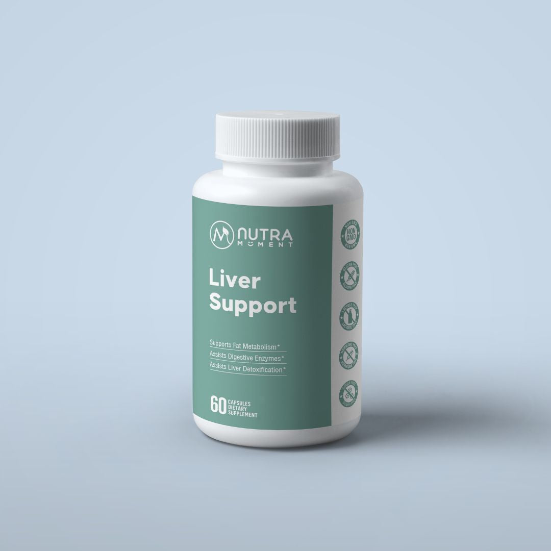 Liver Support supplement bottle with Milk Thistle and natural herbal ingredients for liver detoxification and health