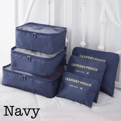 6 Piece Travel Organizer Bags set with multiple sizes for packing and organizing luggage efficiently