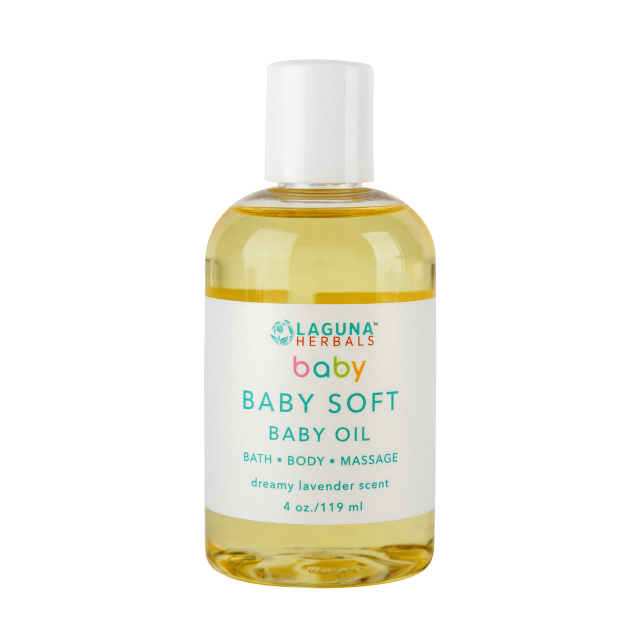 Bottle of organic baby oil with natural ingredients for sensitive skin care and baby massage
