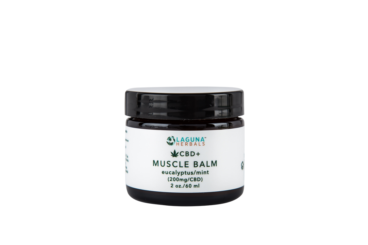 Jar of CBD muscle balm with hemp-derived CBD oil for pain relief and muscle soreness