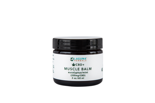 Jar of CBD muscle balm with hemp-derived CBD oil for pain relief and muscle soreness