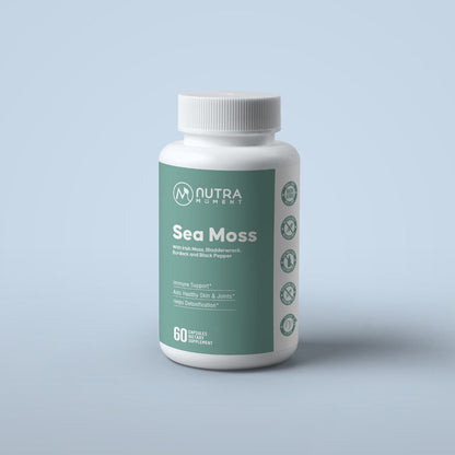 Organic Sea Moss supplement bottle with natural seaweed ingredients for joint and immune health