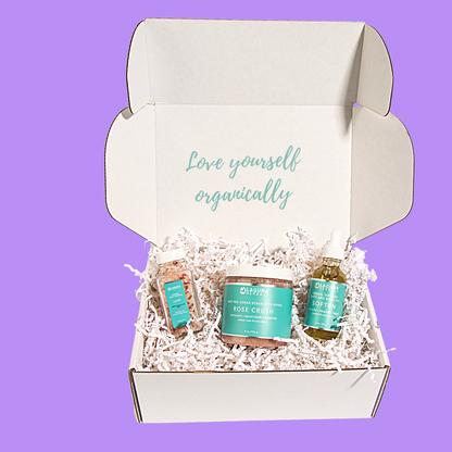 Spa treatment with pink Himalayan salt bath, rose body scrub, and jasmine-rose infused body oil