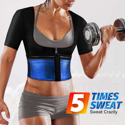 Women wearing black sauna suit vest for intense workout and sweat boosting