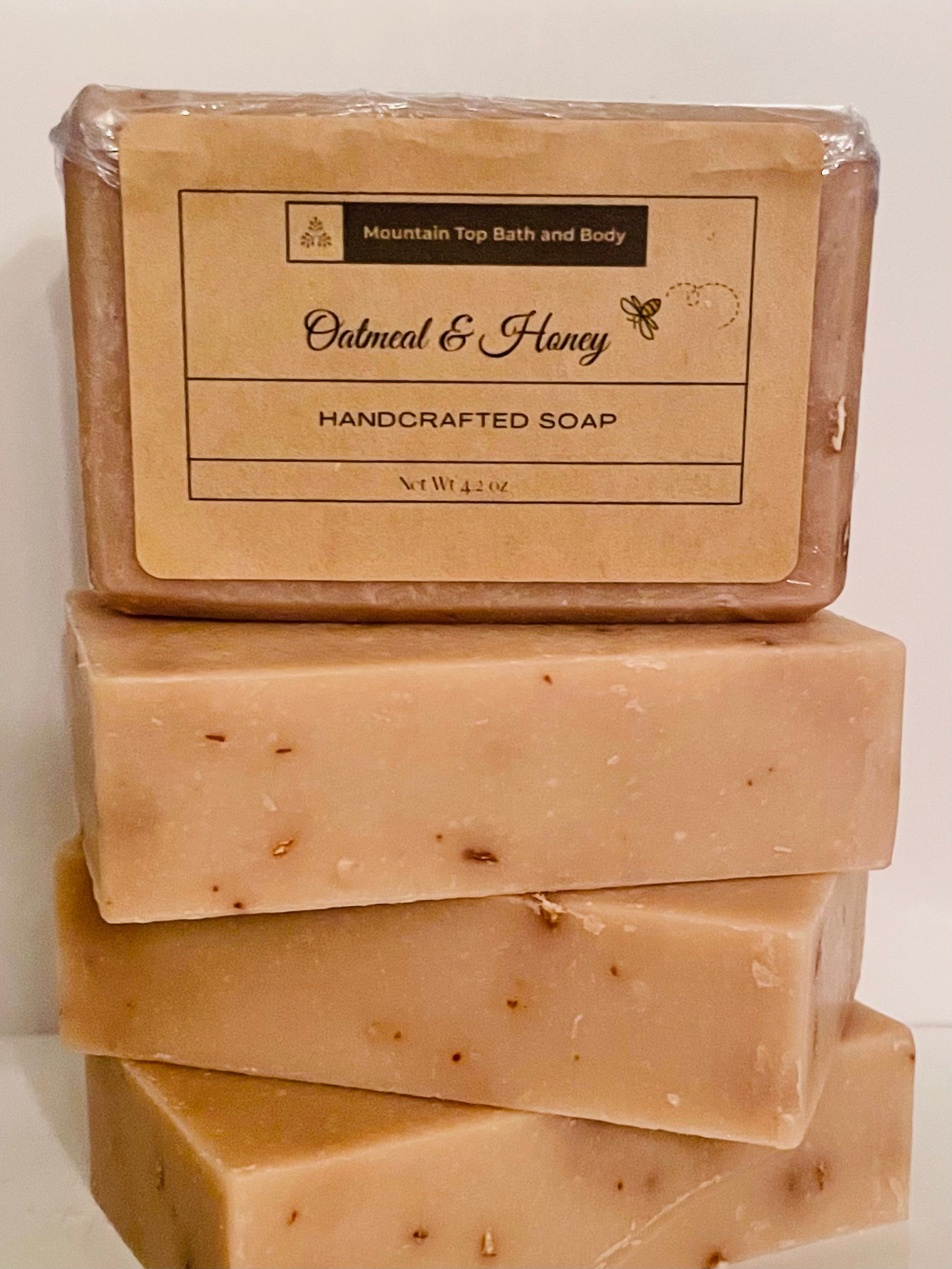 Oatmeal and honey soap bar with natural exfoliant ingredients