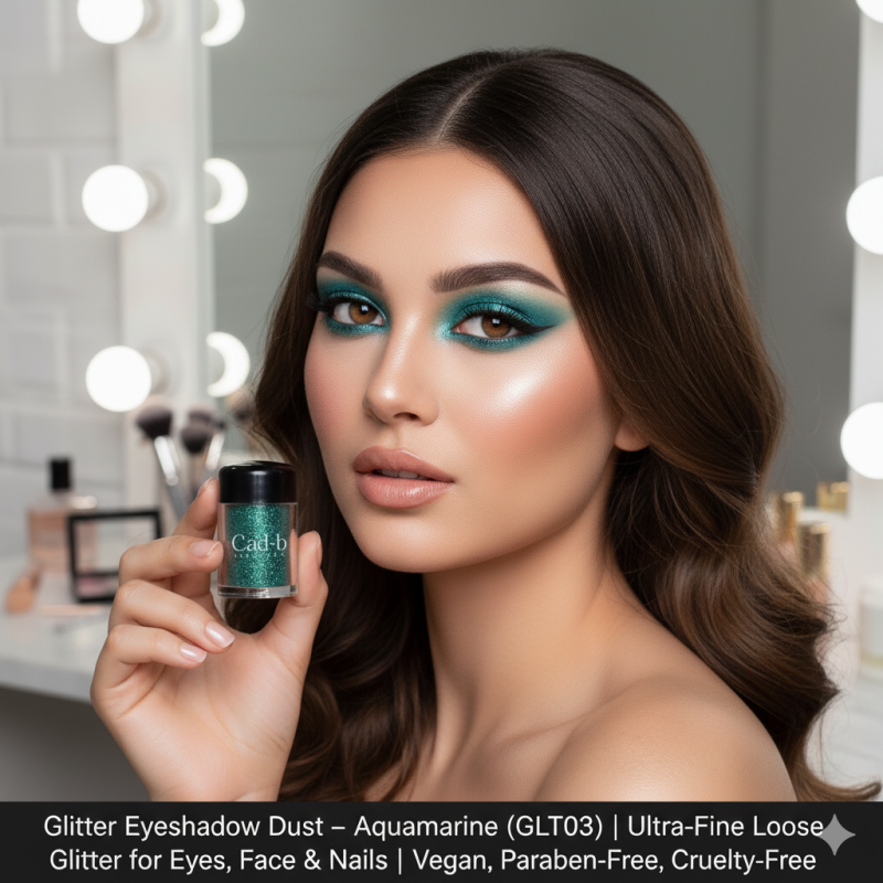 Aquamarine Glitter Eyeshadow Dust ultra-fine loose glitter for eyes, nails, and face, vegan and cruelty-free