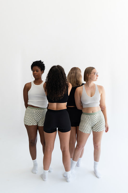 The Favorite Bundle seven pairs of soft recycled nylon boxer briefs for period comfort and sustainability