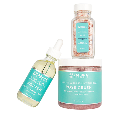 Relaxing spa scene with pink Himalayan salt and rose body scrub for ultimate self-care